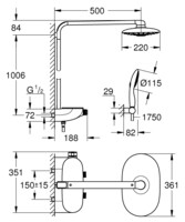 Душевая система Grohe Rainshower System SmartControl DUO с термостатом 26250000-1