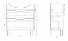 Тумба под умывальник Dreja LAGUNA PLUS 75 см подвесная/напольная, 2 ящика, с опорами, белый глянец 99.0106-1