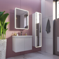 Зеркало-шкаф Dreja Point 60 см 1 дверца, 2 стекл. полки, LED-подстветка белый 99.9032-7