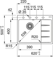 Мойка из искусственного камня Franke CNG 611/211-62 TL чаша слева оникс 114.0639.717-1