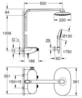 Душевая система с термостатом Grohe Rainshower System SmartControl Mono 360 белая луна 26361LS0-3