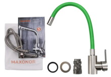 Смеситель для кухни Maxonor  с гибким изливом, зеленый/сатин MN7180-12-4