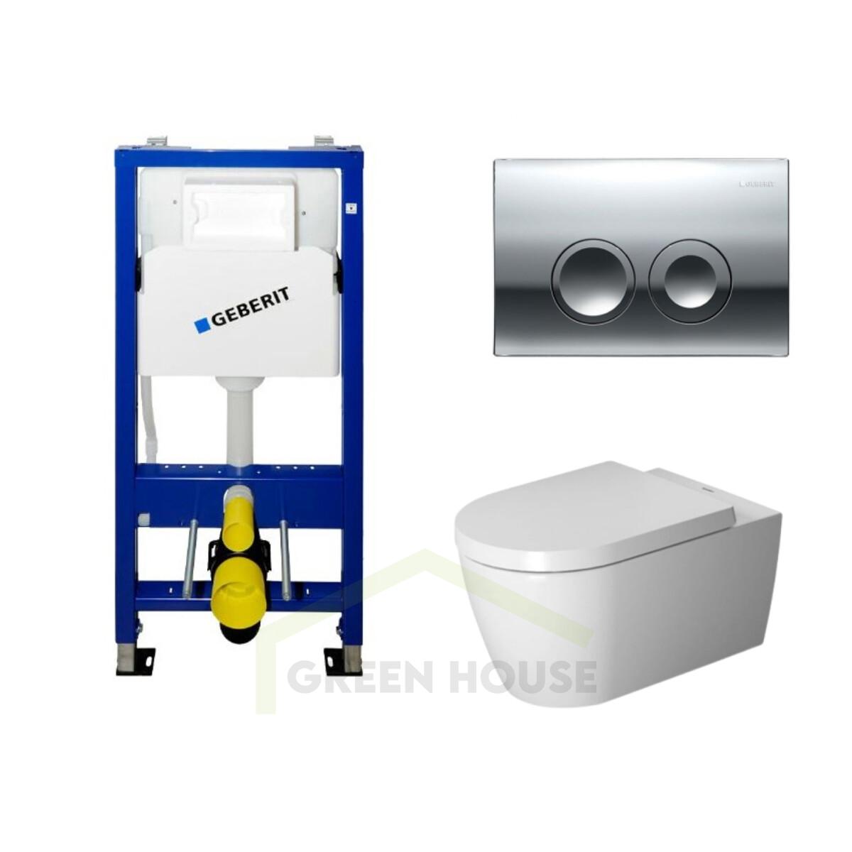 Инсталляция Geberit Duofix c клавшей Delta21 и унитазом Duravit ME by Starck Rimless с сиденьем 458.103.00.1+115.125.21.1+45290900A1