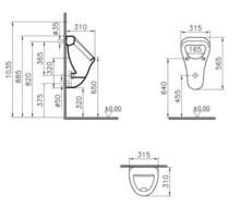 Писсуар Vitra Arkitekt подвод воды снизу 6201B003-0199-1