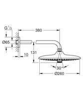 Верхний душ Grohe Euphoria 260 с душевым кронштейном 380 мм 26458000-1
